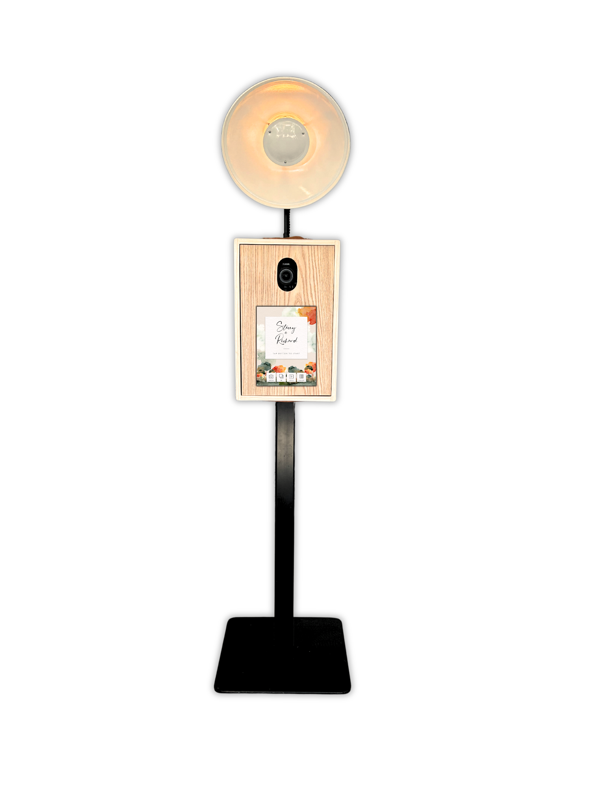 Snap Click Booth corporate photo booth setup with branded touchscreen